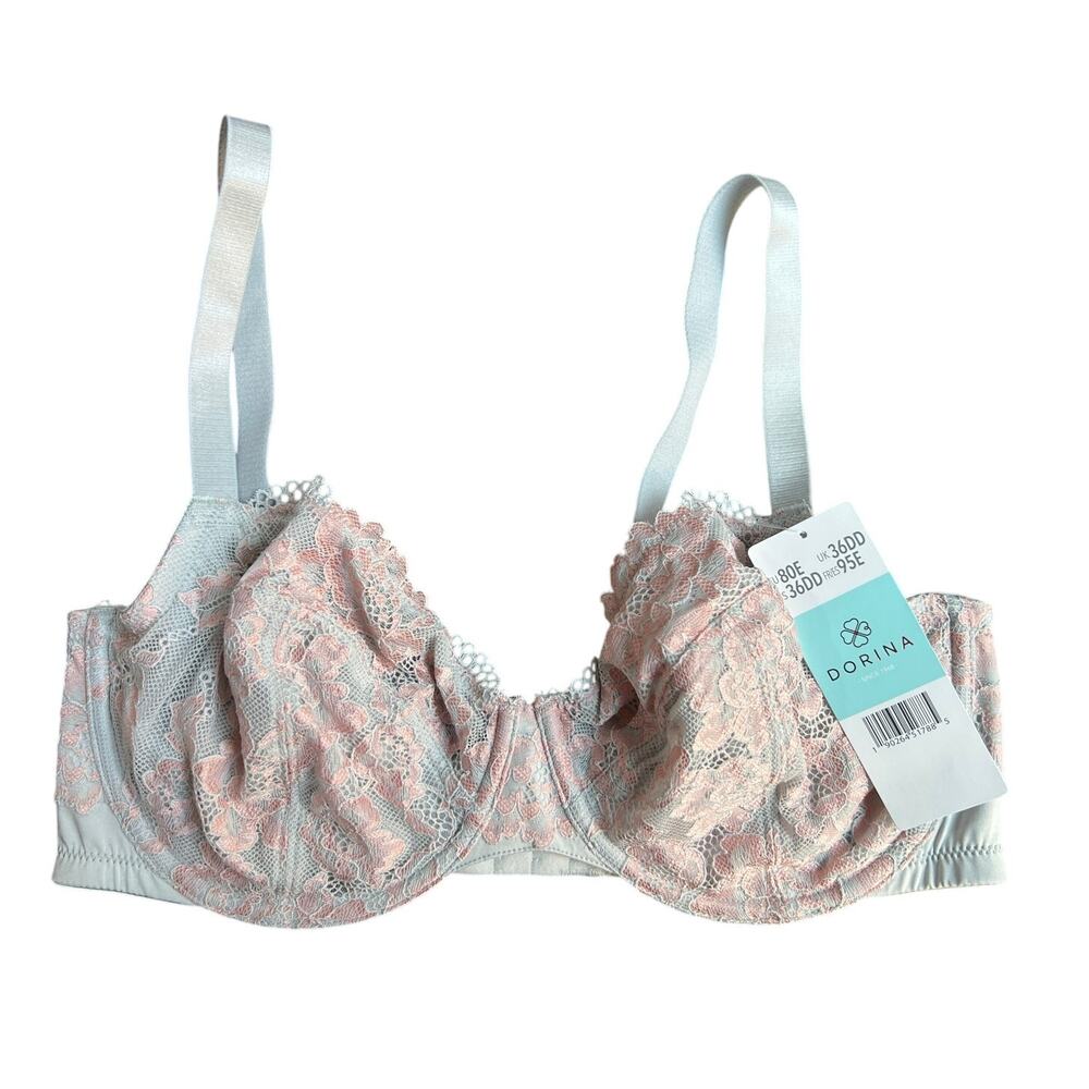 DORINA CLAIRE UNDERWIRE NON-PADDED LACE TWO-TONE BRA GRAY PINK 36DD